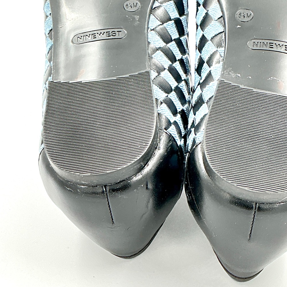Nine West Size 6.5 Woven Checkered Pointed Flats Black Blue Denim NEW Largo $89 - Picture 12 of 12